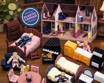Victorian Family Furnishings Plastic Canvas Pattern PDF | Dollhouse Needlepoint