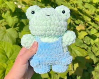 Crochet Frog in Overalls Pattern | Beginner Amigurumi Toy (Digital Download)