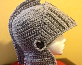 Crochet Knight Helmet Hat Pattern PDF, Medieval Beanie, Detachable Visor (Digital Download)