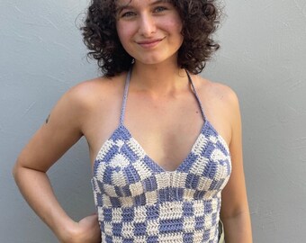 Crochet Halter Pattern, Checkered Bikini Top, Summer Crop, Beginner Friendly (PDF Download)