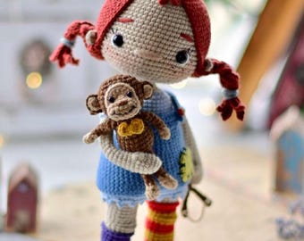 Pippi Doll Crochet Pattern PDF, Amigurumi Girl Doll Tutorial (Instant Download)