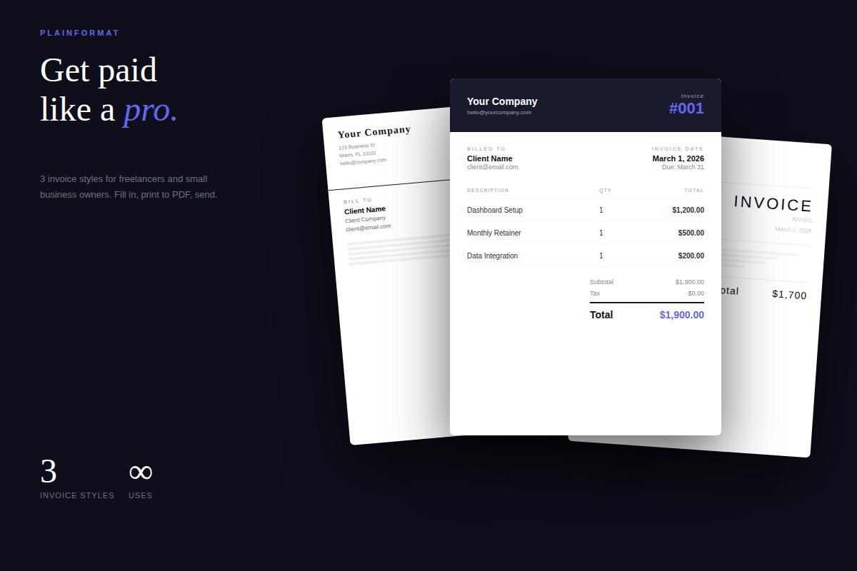 Freelancer Invoice Template Pack | Professional Invoice Templates ...