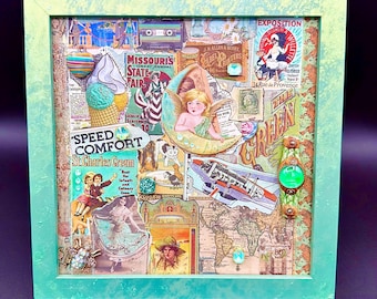 Echoes of Emerald - Framed Mixed Media Collage