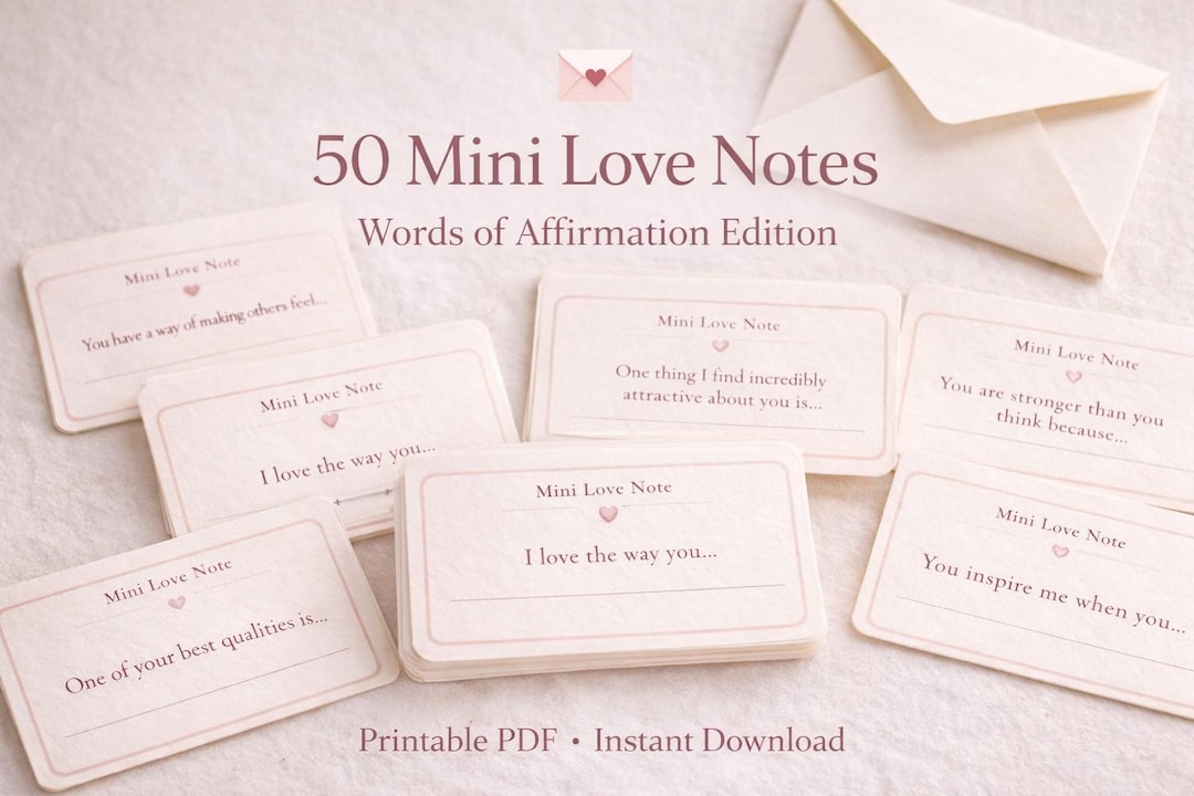 50 Mini Love Notes Prompts - Romantic Affirmation Cards (printable PDF ...
