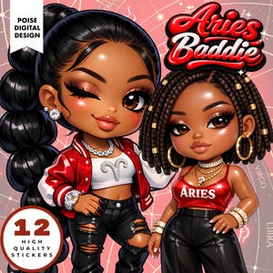 Aries PNG Stickers | Zodiac Girl | 12 Transparent PNGs | 300 DPI | GoodNotes | iPad Planner