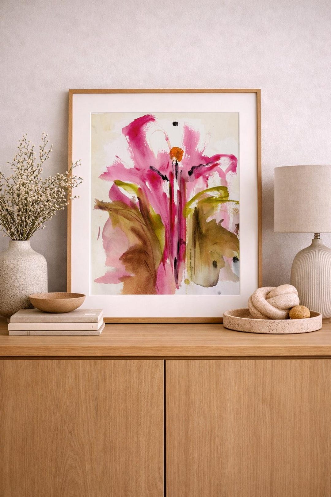Abstract Pink Floral Art Print – Modern Flower Painting – Expressive ...