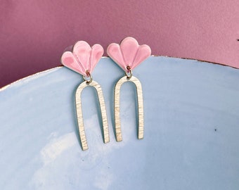 Ceramic FAN statement earrings *LIVI* - pink/golden - gifts for her