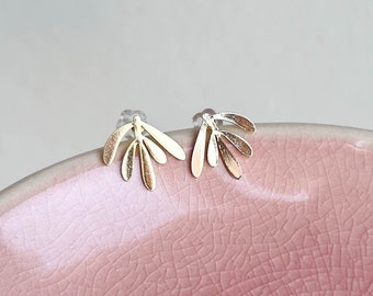 Gold-plated stud earrings - MISTLETOE - gold-plated brass & stainless steel - gifts for her
