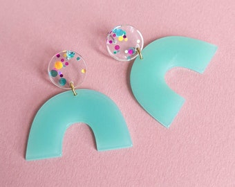 Pendientes de arco llamativos - *GLITTER verde menta* - primavera/verano - regalos para ella