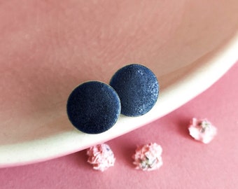 Dark blue ear studs *BLUE MATT* 8 or 11mm ceramic & surgical steel - gifts for her