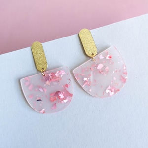 Pink Glitter Statement Earrings - Gifts for Her