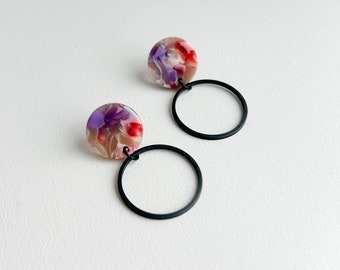 Statement earrings *CIRCLE* - 2 pieces - pink/purple/black - gifts for her