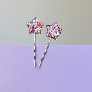 Hair clip set GLITTER STAR gift for big and small children image 1