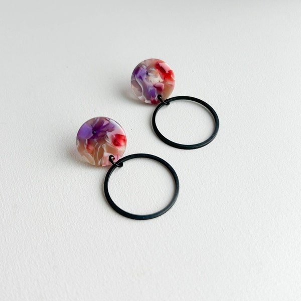Statement Ohrringe *CIRCLE* - 2 teilig - rosa/violett/schwarz - Geschenke für Sie