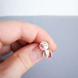 Ceramic Stud Earrings LINES 8mm Ceramic / Surgical Steel Pink White Graphic Stud Earrings Minimalist / Gifts for Her image 8