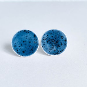 Large ear studs *BLUE speckled* 18mm diameter - Ceramic Jewelery & Surgical Steel - Gifts for her