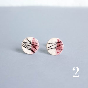 Ceramic Stud Earrings LINES 8mm Ceramic / Surgical Steel Pink White Graphic Stud Earrings Minimalist / Gifts for Her 2