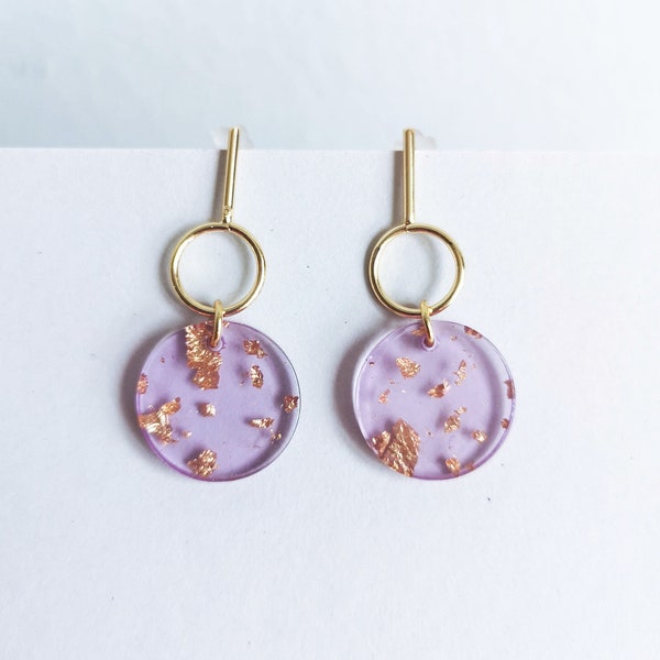 Statement earrings *GOLDEN VIOLET* long round dangling - gifts for her