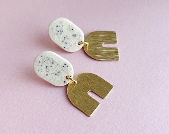 Ceramic statement earrings *BOWIE TERRAZZO* -white/golden - gifts for her