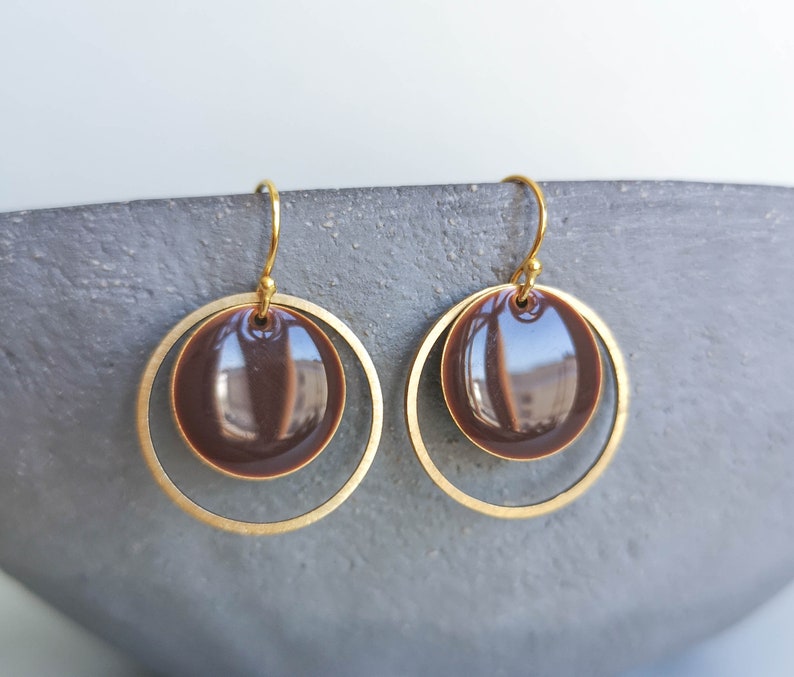 gifts for her different colors DOUBLE IN Enamel earrings chocolate brown