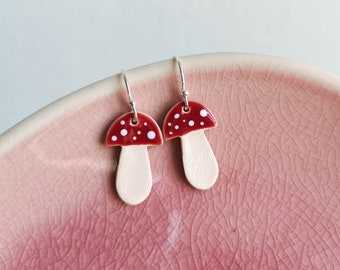Earrings * LUCKY MUSHROOM * ceramic & 925 silver - gifts for you