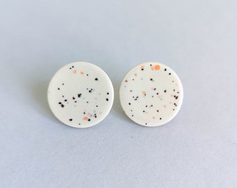 Ceramic ear studs * cream white with dots * 18mm Ceramic & Surgical Steel - gifts for her