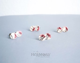 Keramikohrstecker *LINES* 8mm Keramik /Chirurgenstahl- pink weiße graphische Ohrstecker -  minimalistisch / Geschenke für Sie