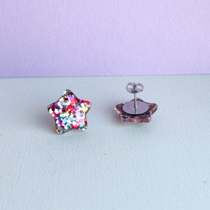 Stud earrings GLITTER STAR gift for him/her image 6