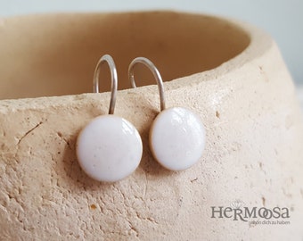 Small Ceramic Earrings * WHITE * 10mm Ceramic Bead / 925 Silver Ear Hook Silver Forged / Summer Earrings / Ceramic Jewelry / Gifts for Her