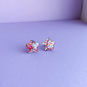 Stud earrings GLITTER STAR gift for him/her image 2