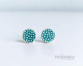 Mini Keramikohrstecker *POLKA DOTS*  8mm - türkis/weiß-  Chirurgenstahl -Rockabilly Ohrstecker - Geschenke für Sie