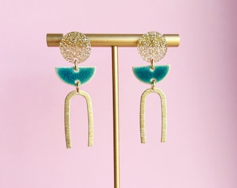 Statement earrings *Golden Bow Stardust* - turquoise/gold - UNIQUE - Gifts for her/him