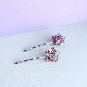 Hair clip set GLITTER STAR gift for big and small children image 3