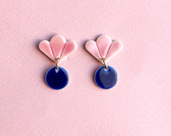 Ceramic statement earrings *MERMAID* - pink/royal blue - gifts for her