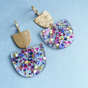 statement earrings - GLITTER CONFETTI - acrylic & brass - 3 pieces - gifts for her