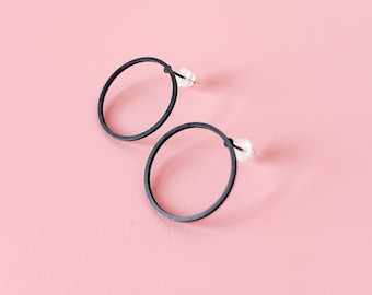 Black Ring Stud Earrings - BLACK RING - 22 mm - Gifts for Her/Him