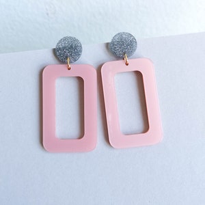 Large statement earrings - acetate - 2 pieces - pink/blue - gifts for her