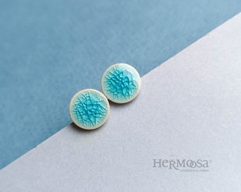 Turquoise stud earrings *LIGHT TURQUOISE* 8 mm handmade ceramic & surgical steel - Gifts for her
