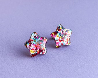 Stud earrings *GLITTER STAR* gift for him/her