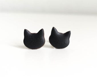 Katzen Ohrstecker *SCHWARZER KATER * schwarze Keramik & Chirurgenstahl - Geschenke für Sie