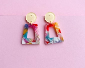 Statement earrings - *SUMMER TRAPEZO colorful patterned* - gifts for him/her