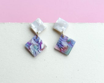 Small Square Statement Earrings - *PASTEL DREAM* - Gifts for Her