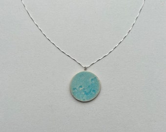 RESERVED!!! 925 silver chain with light turquoise ceramic pendant - 28 mm - gifts for her