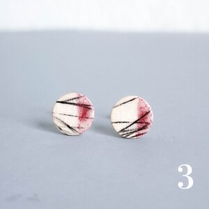 Ceramic Stud Earrings LINES 8mm Ceramic / Surgical Steel Pink White Graphic Stud Earrings Minimalist / Gifts for Her 3