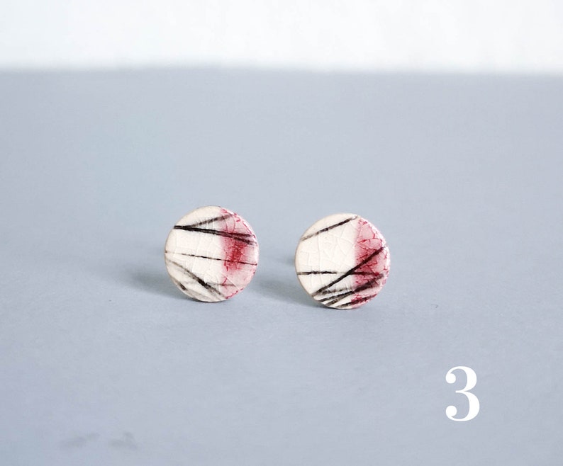 Ceramic Stud Earrings LINES 8mm Ceramic / Surgical Steel Pink White Graphic Stud Earrings Minimalist / Gifts for Her 3