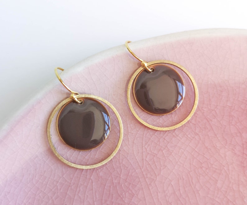 gifts for her different colors DOUBLE IN Enamel earrings chocolate brown