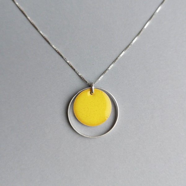 Necklace with double pendant * DOUBLE IN * neon yellow ceramic & 925 silver - multi-row - gifts for her