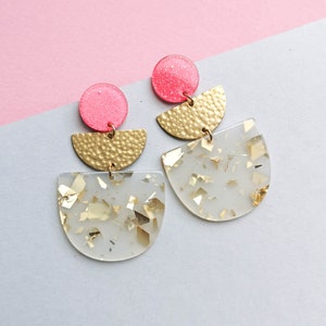 Large Statement Earrings - Pink Glitter & Gold Confetti - Set of 3 - Gifts for Her