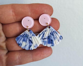 Statement earrings *SHELL* - pink/ blue-white - SPRING/SUMMER 2022 - gifts for her