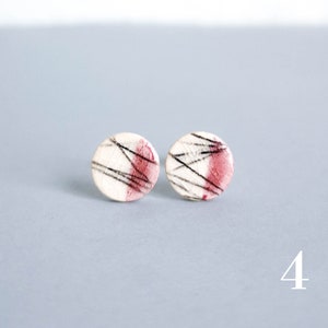 Ceramic Stud Earrings LINES 8mm Ceramic / Surgical Steel Pink White Graphic Stud Earrings Minimalist / Gifts for Her 4